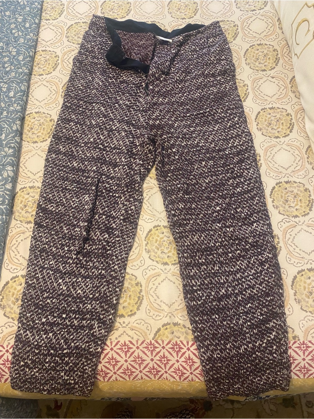 Free People High Rise Cozy Knit Trouser Deep Red Combo NWOT
